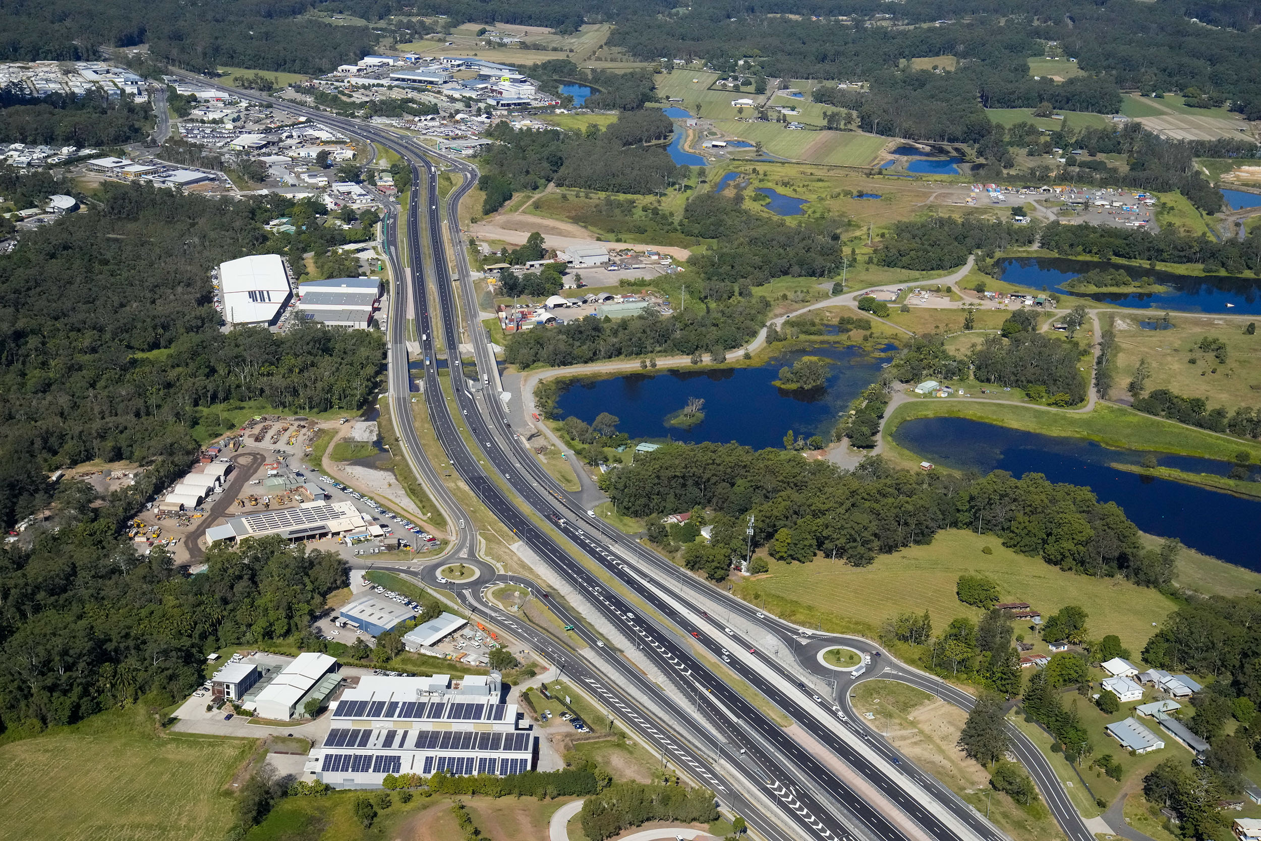 Aerial of the highway and service roads;